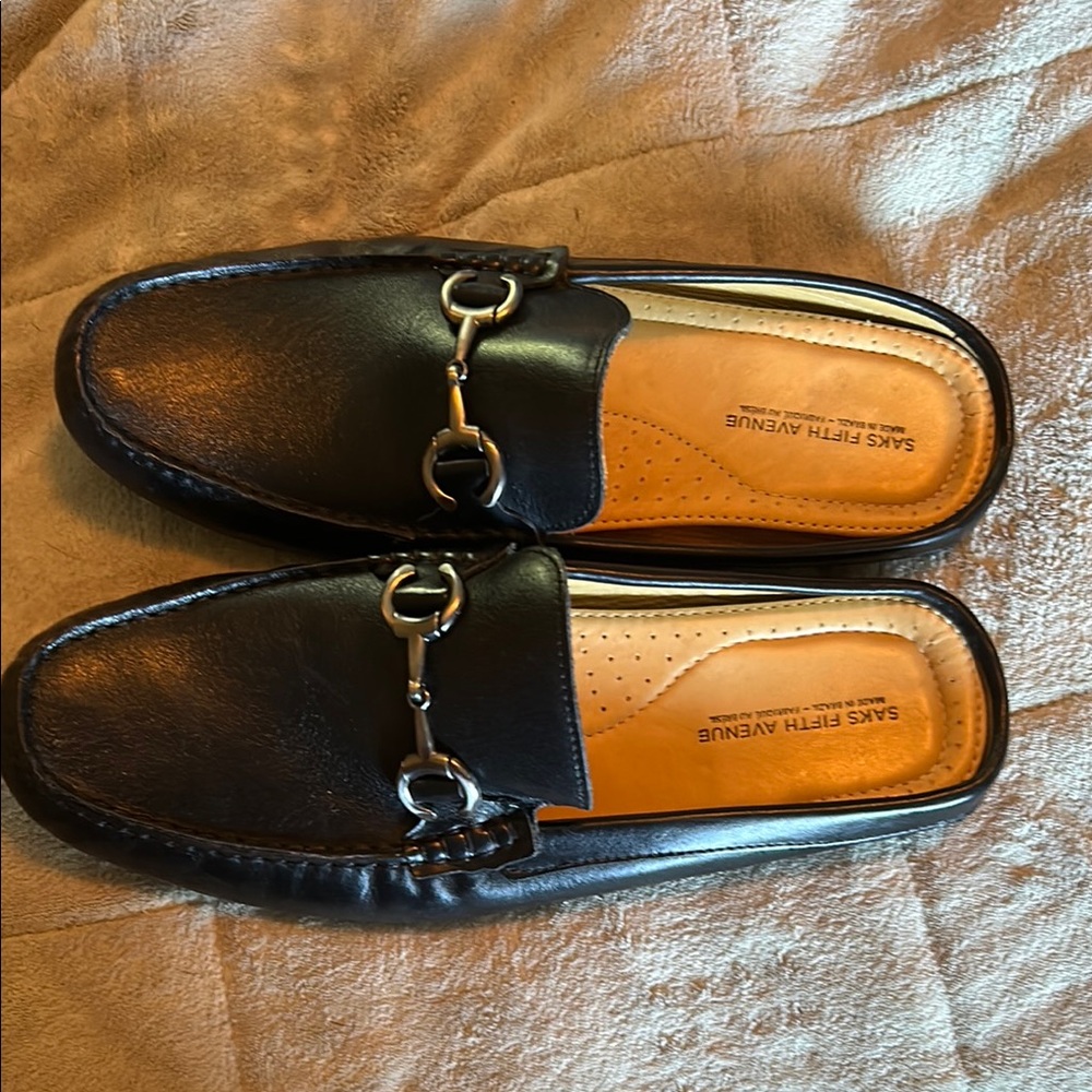 Saks Fifth Avenue Black Leather Loafers